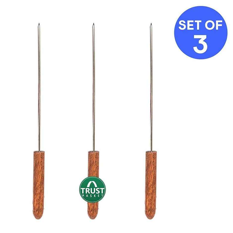 Trustbasket Premium Stainless Steel Skewers (Set Of 3) | Rustproof Bbq Kabab Skewers