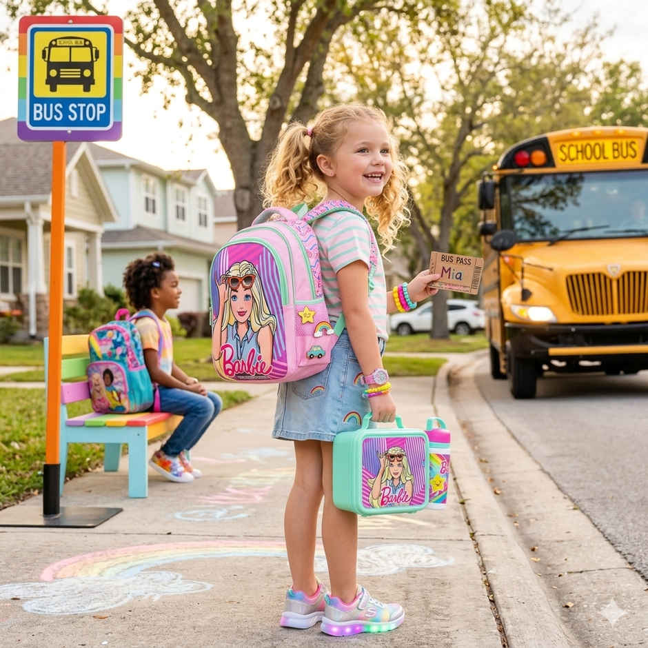 Striders Barbie School Bag for Girls 14 Inch Lavender Color Kids Backpack with Spacious Compartments