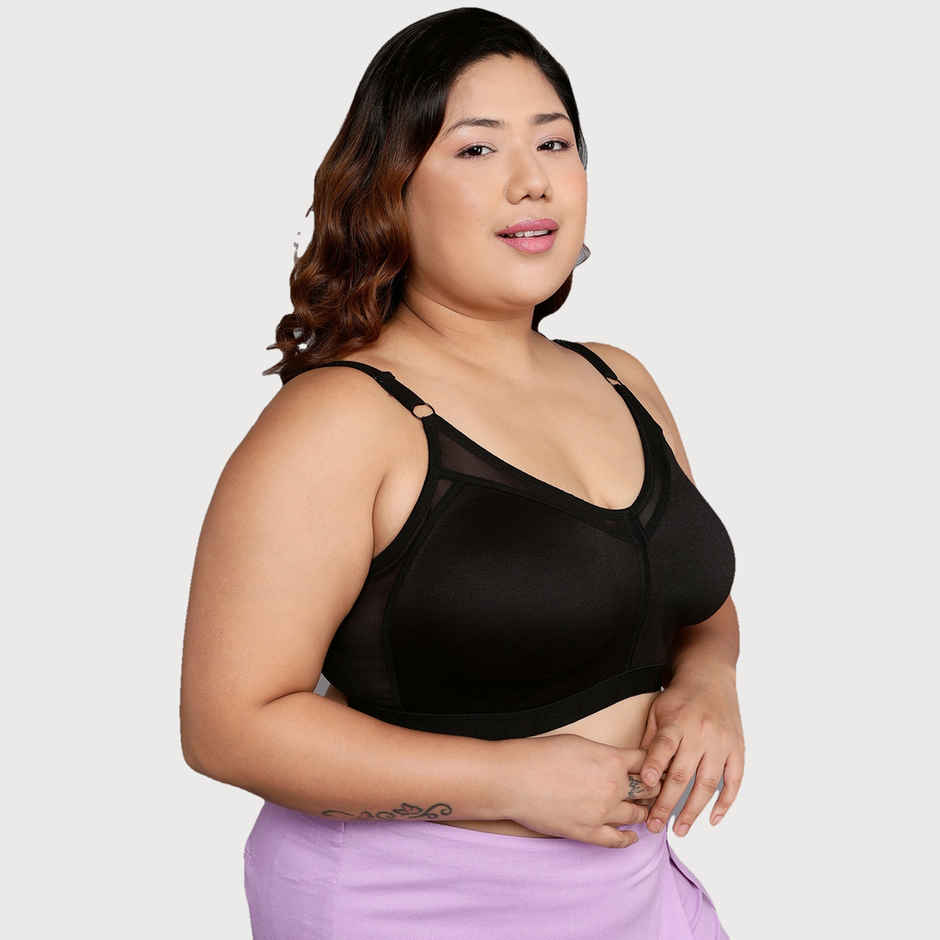 Clovia Women Non-Padded Non-Wired Spacer Cup Full Figure Bra - Cotton Rich | Black | 38B