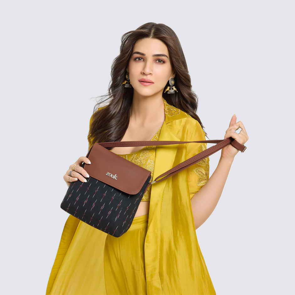 Zouk Women's Woven Vegan Leather and Handcrafted Fabric 5.6 L Sling Bag 