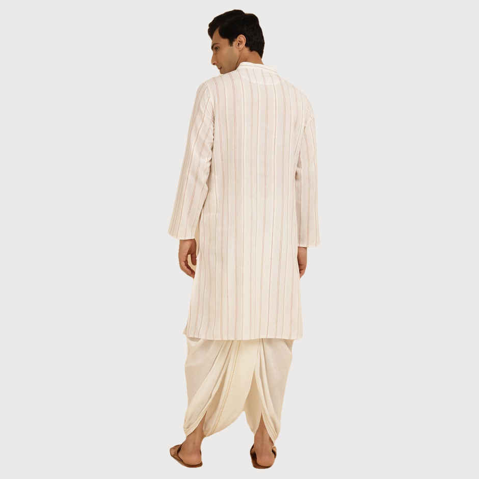 Fabindia Men's Long Kurta Cotton Woven | Offwhite - XS
