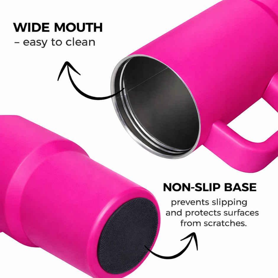 DesignLand Insulated Travel Mug with Handle and Straw Lid Leakproof Tumbler Bright Pink