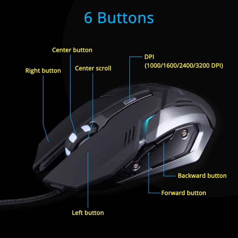 Zebronics Transformer Gaming Keyboard & Mouse Combo Mouse With 6 Buttons Led Lights 3200Dpi Black