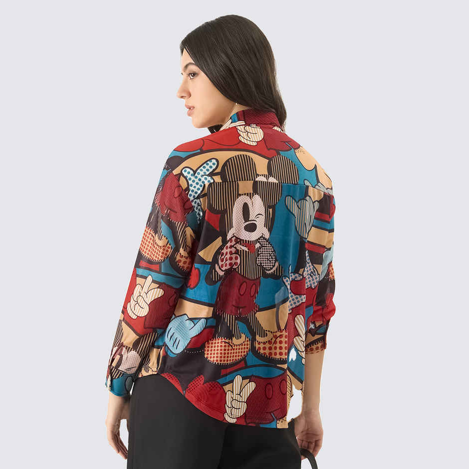 The Souled Store Women's Mesh Shirt Mickey Mouse Abstract Boyfriend Shirt | Multicolor - XL