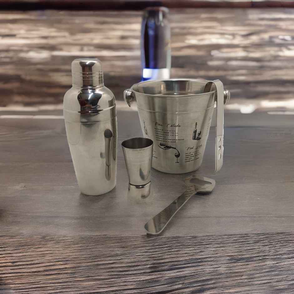 Roxx Gracia Bar Tool Set | Stainless Steel | Shaker | Jigger | Tong | Ice Bucket | Opener | Silver