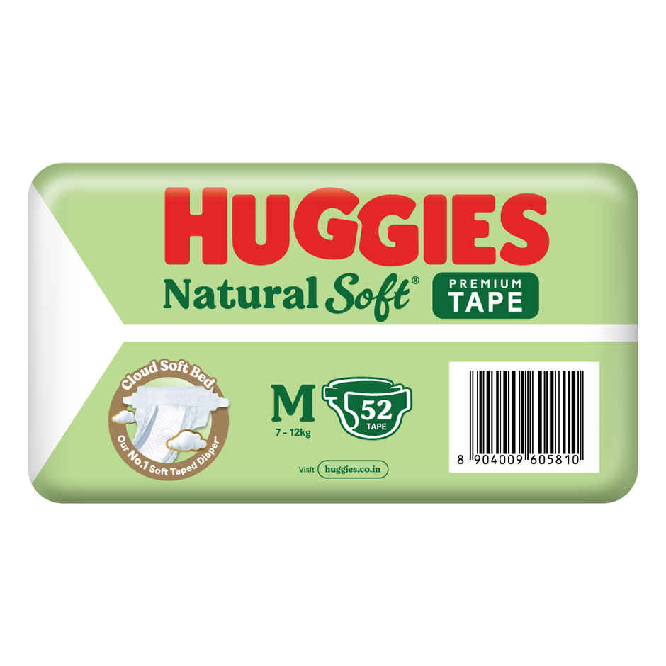 Huggies Natural Soft Premium Tape Diapers | Medium (M) Size | 7 To 12 kg