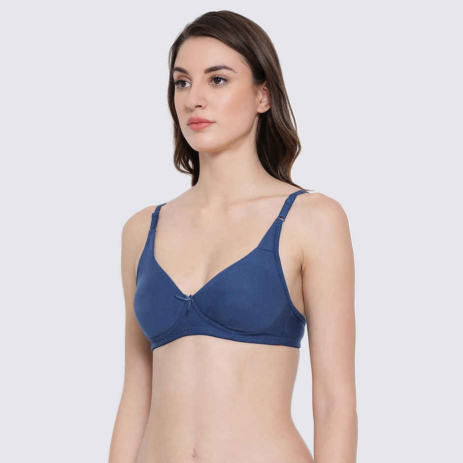 Clovia Non-Padded Non-Wired Full Coverage T-Shirt Bra - Blue, Black | 34B
