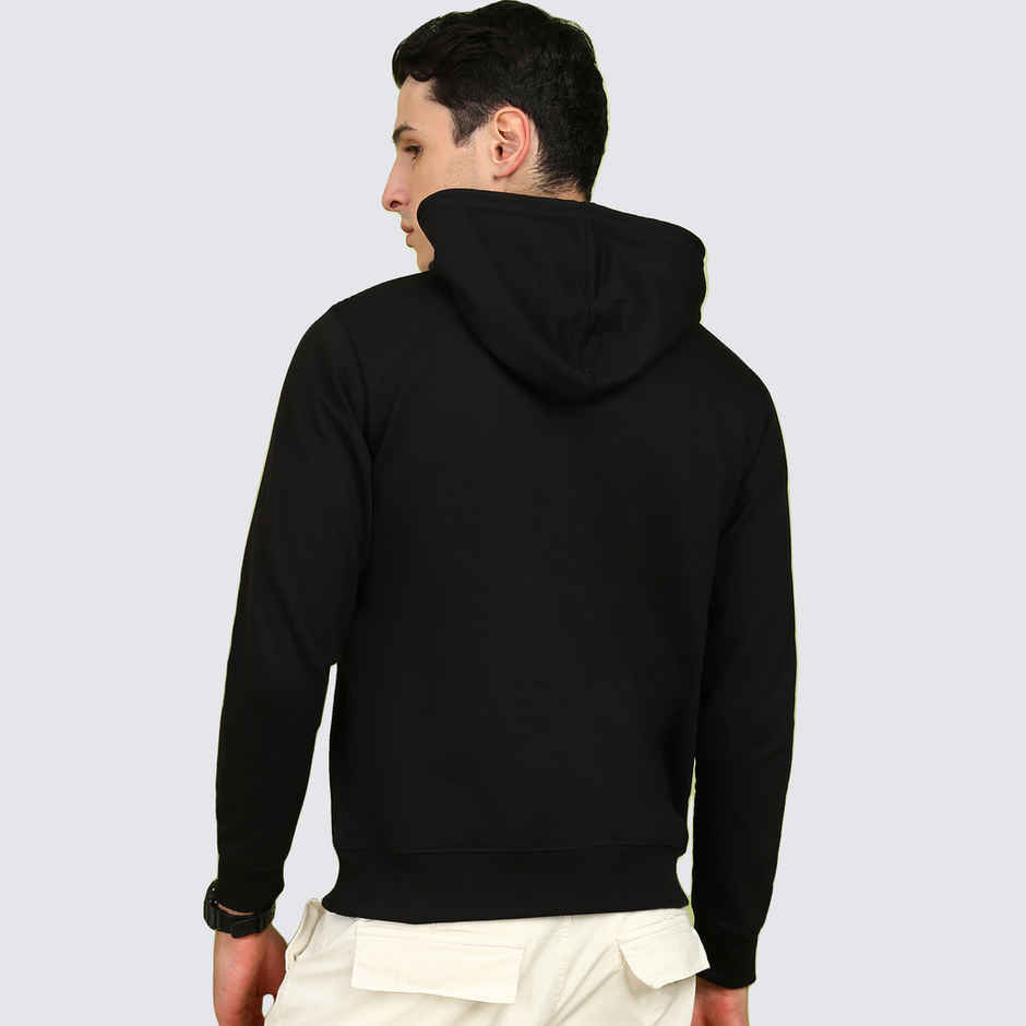 Alan Jones Clothing Men's Solid Hooded Sweatshirt | Regular Fit | Black - L