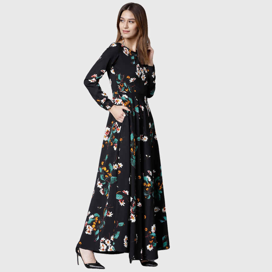 Tokyo Talkies Women's Floral Printed Maxi Dress | Black - M