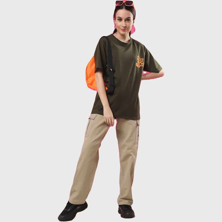 Rigo Women Terry Oversized Back T-shirt | Army Green - M