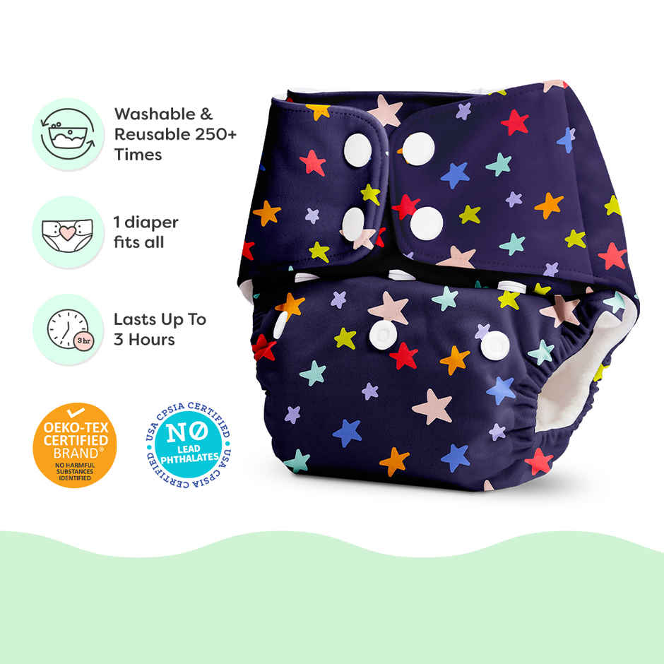 SuperBottoms Basic Reusable Cloth Diaper with Ultra Thin pad & 5 Disposable Top Sheets | Free Size