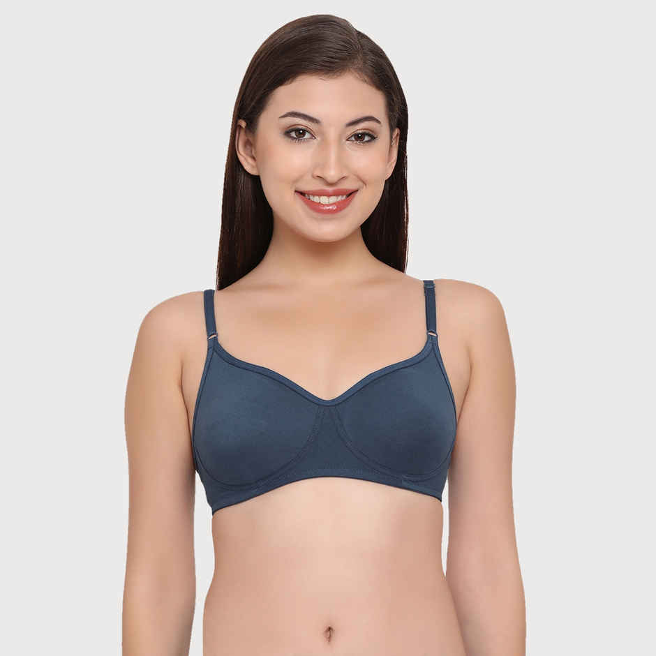 Clovia Women Non-Padded Non-Wired Full Coverage T-Shirt Bra - Cotton Rich | Navy Blue | 32C