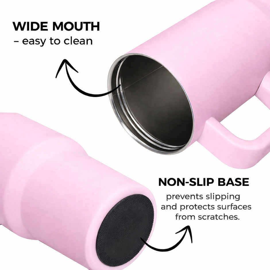DesignLand Insulated Travel Mug with Handle and Straw Lid Leakproof Tumbler Pink | 1200 ml