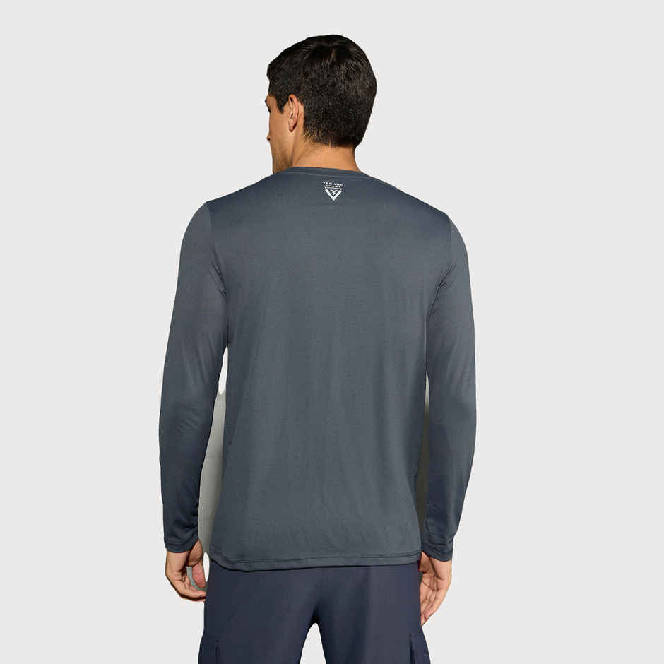 Technosport Men's Poly Solid Slim Fit Round Neck Full Sleeve Sports T-shirt | Carbon Grey - 2XL