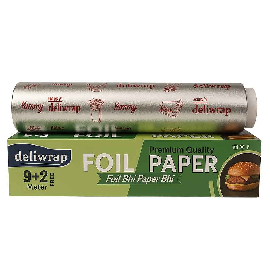 Deliwrap 2-in-1 Paper & Aluminium Foil Roll | 9+2 m | Greaseproof | Heat Retention | Food Wrap