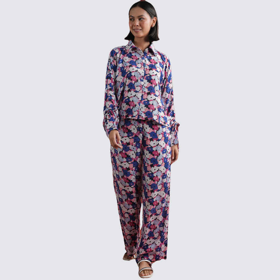 Sanskrutihomes Women's Pure Cotton Co-Ords | SE-CS-256 | Blue - M