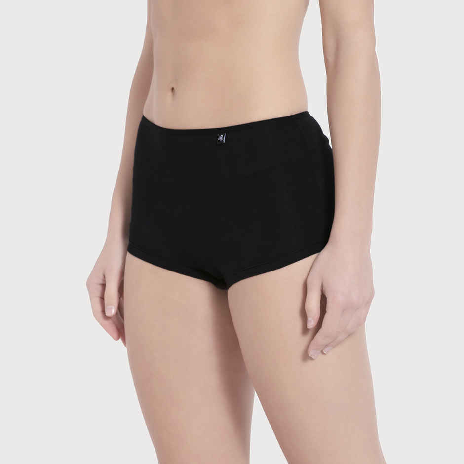 Jockey SS04 Women's Super Combed Cotton Elastane Stretch Underwear BoyShorts|Concealed Waistband | Black-S