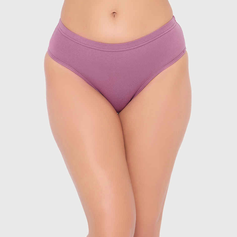 Clovia Cotton Spandex Pack Of 3 Medium Waist Inner Elastic Hipster Panty (Purple , Blue , Pink - S)