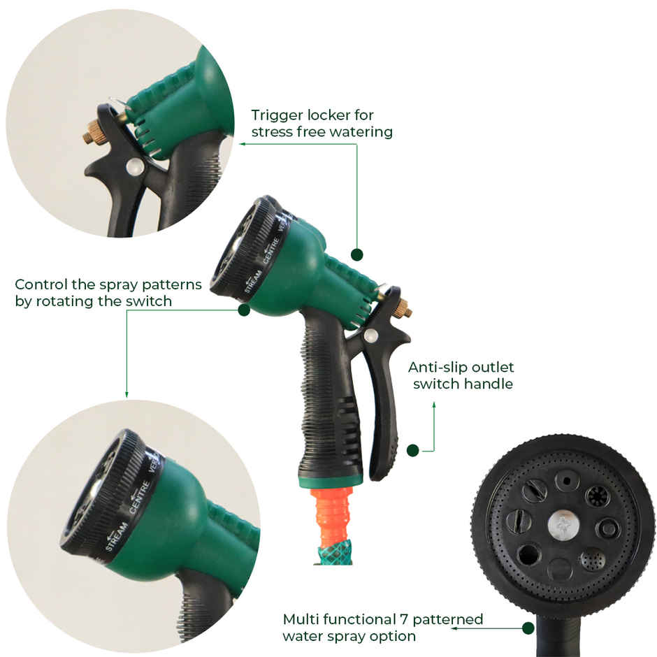 TrustBasket Hose Pipe - 15 m | Pipe for Garden with Tap Adapter & 3 Clamps 0.5 inch pipe