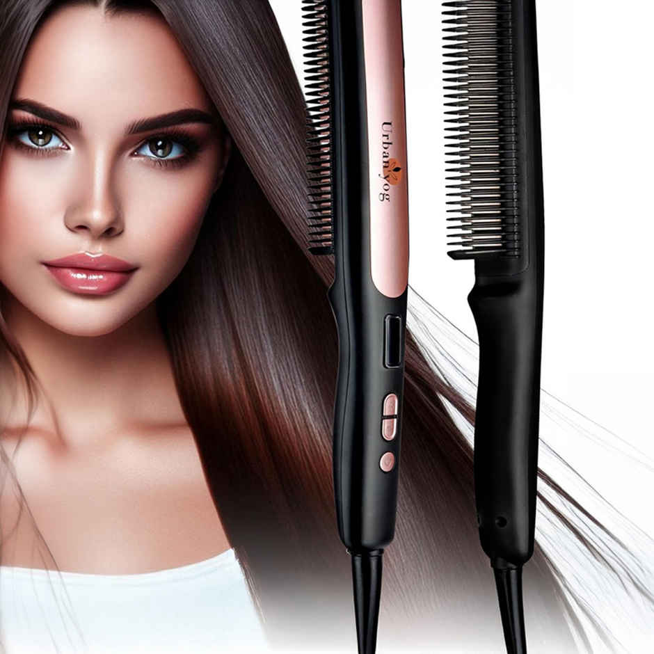 Urban Yog Makemeebold Hair Straightener Brush | Ceramic Plates, 5 Temp Controls, 1200W