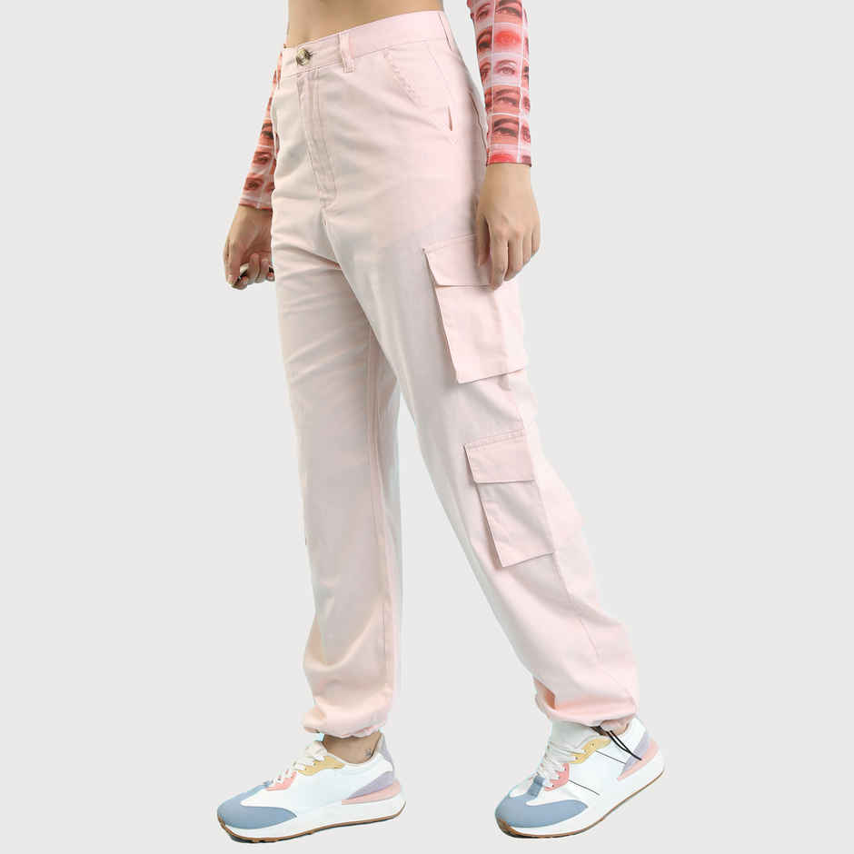 Tokyo Talkies Women's Mid-Rise Cargos Trouser | Pink - L