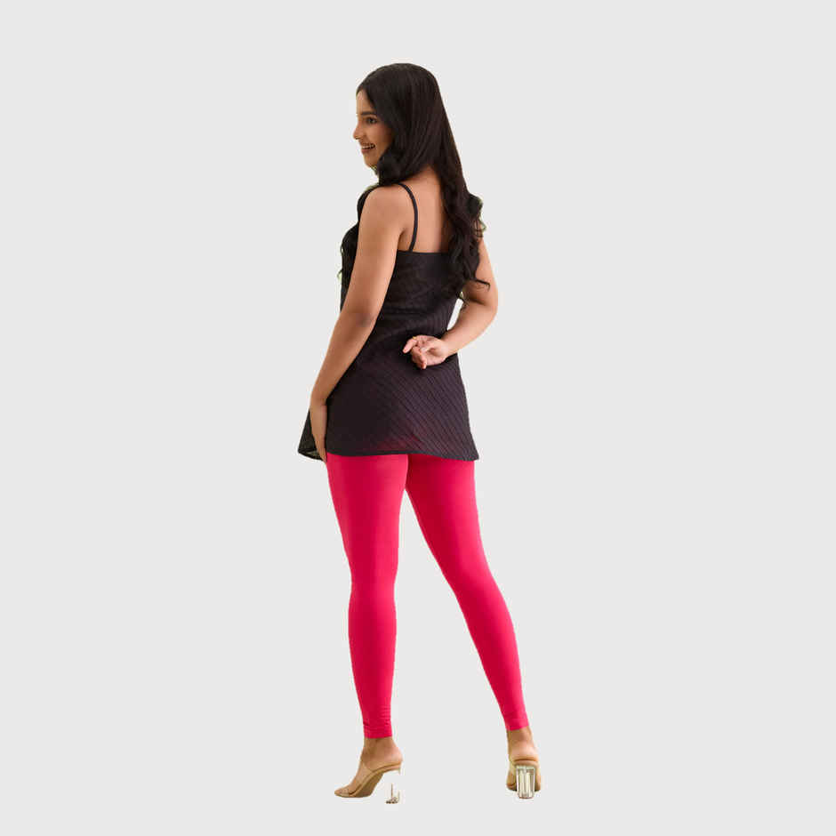 Go Colors Women's Solid Mid Rise Ankle Length Leggings | Young Fuchsia - M