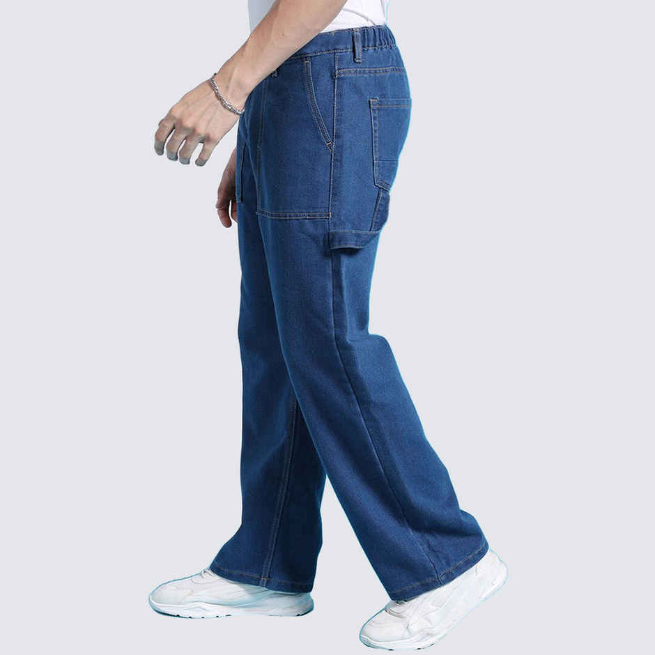 The Indian Garage Co Men's G371 Baggy Fit Solid Street Jeans | Solid Blue | 32