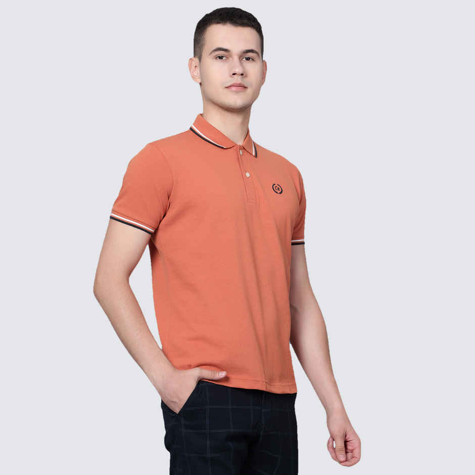 Cantabil Men's Half Sleeve Polo Collar Cotton T-shirt | Brown - L