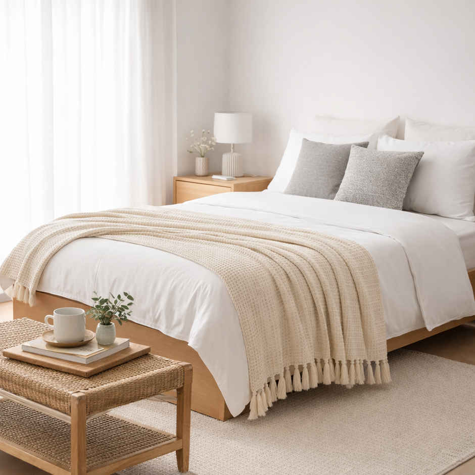 Elegant Weavers Cream Throw