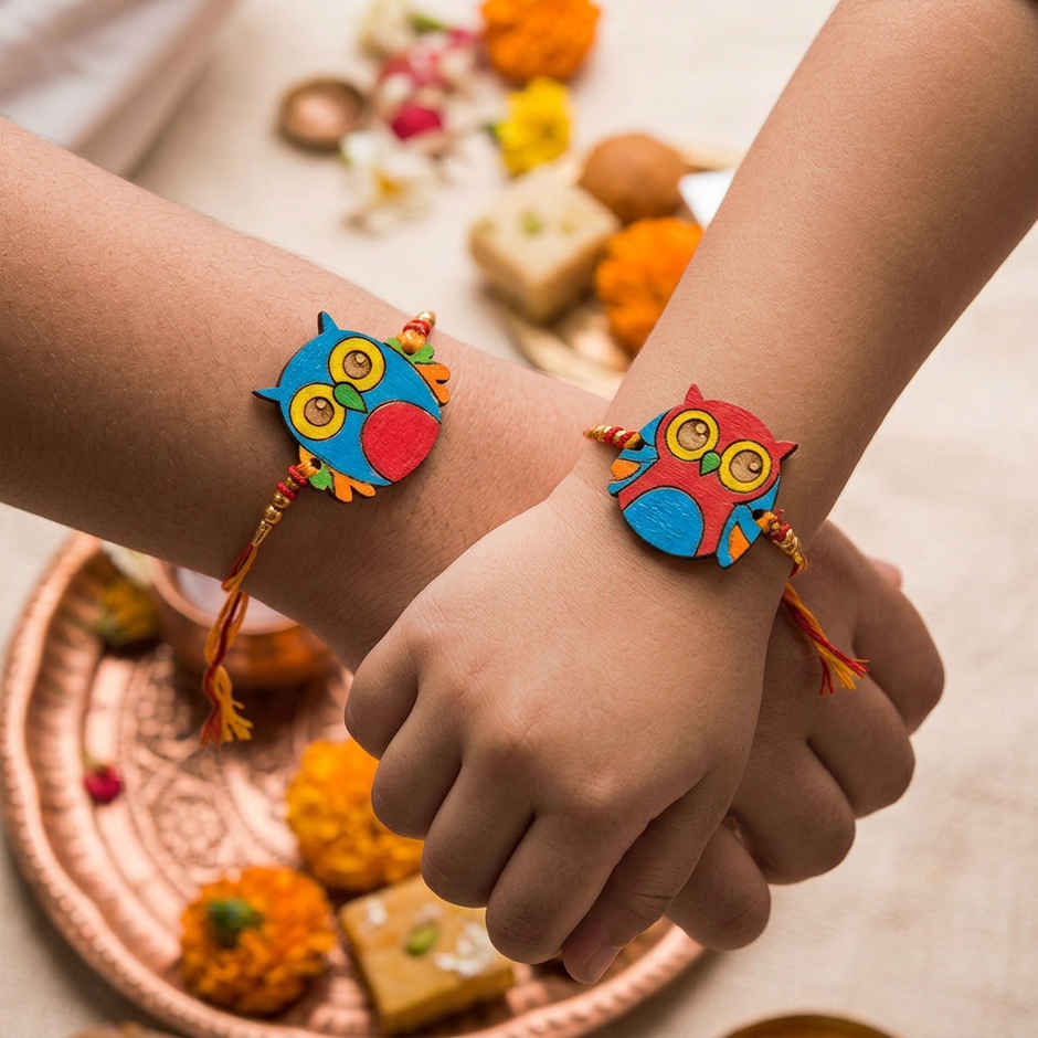 Kids DIY Rakhi Owl Wooden Craft & Paint Kit | Unique Find | Pack of 2 | Mad Over Prints