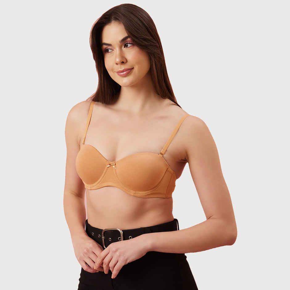 Clovia Cotton Padded Underwired Multiway Strapless Balconette T-Shirt Bra | Nude | 36C
