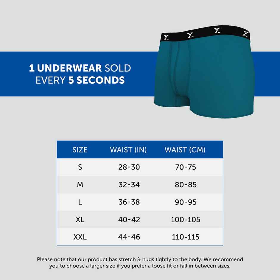 XYXX Men's Ace Modal Solid Trunks Pack of 2, Blue & Grey| S