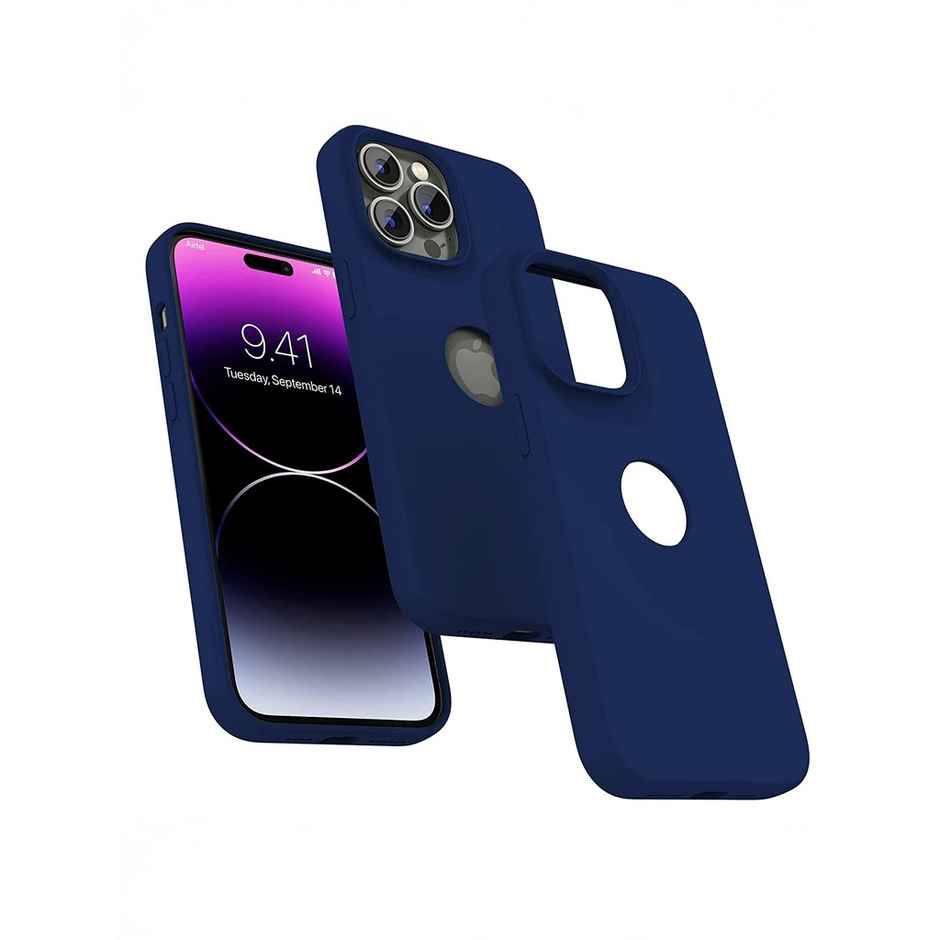 ExpressB Back Cover For iPhone 14 Pro Slim Silicone Soft Logo Cut Matte Back - Navy Blue