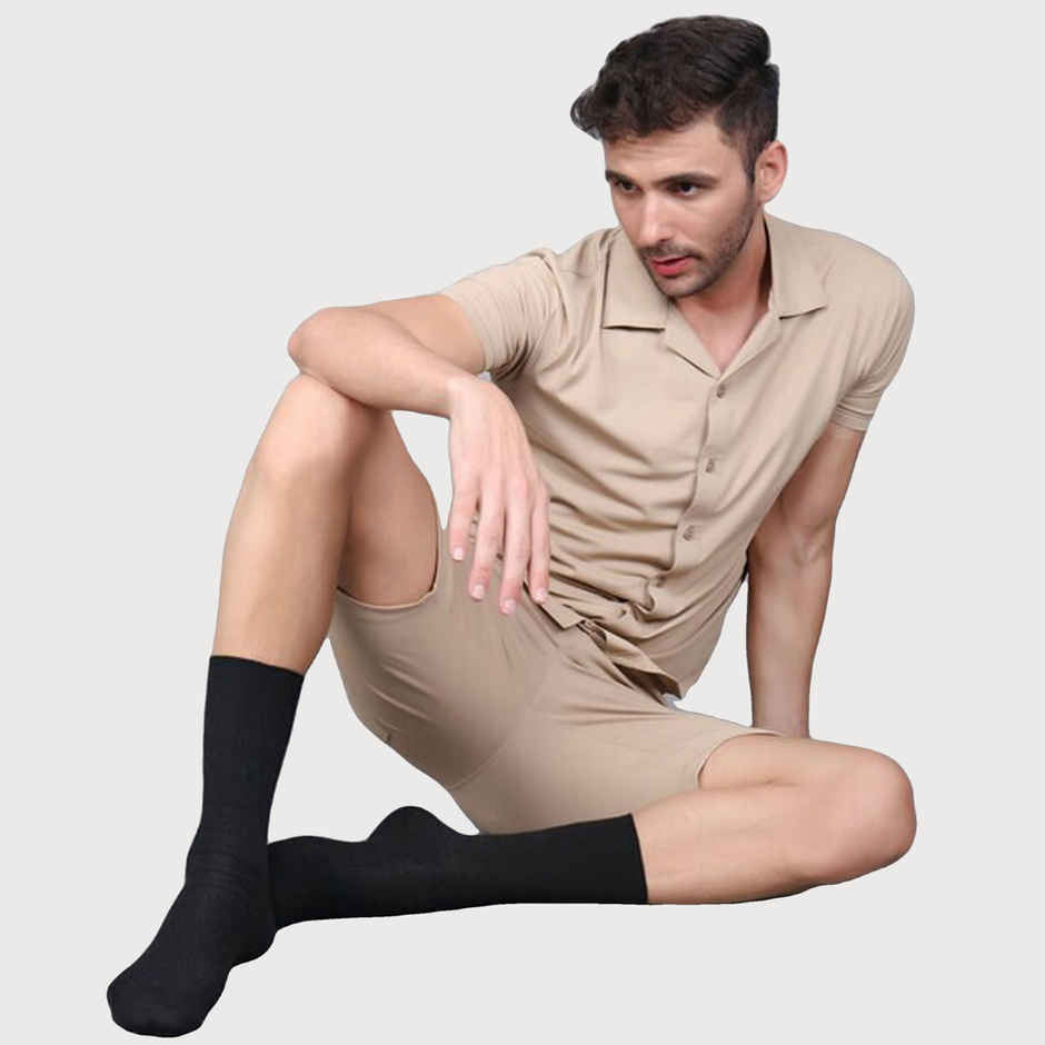 Dollar Men's Solid Cotton Calf Length Socks | Black - Free Size