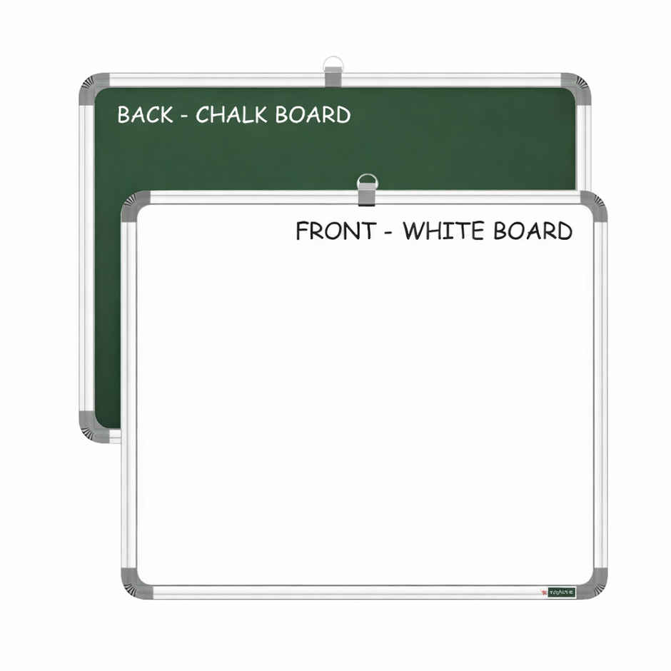 Yajnas Whiteboard & Chalkboard Slate | 1 x 1 Feet | With Marker, Duster & Chalk | White & Green