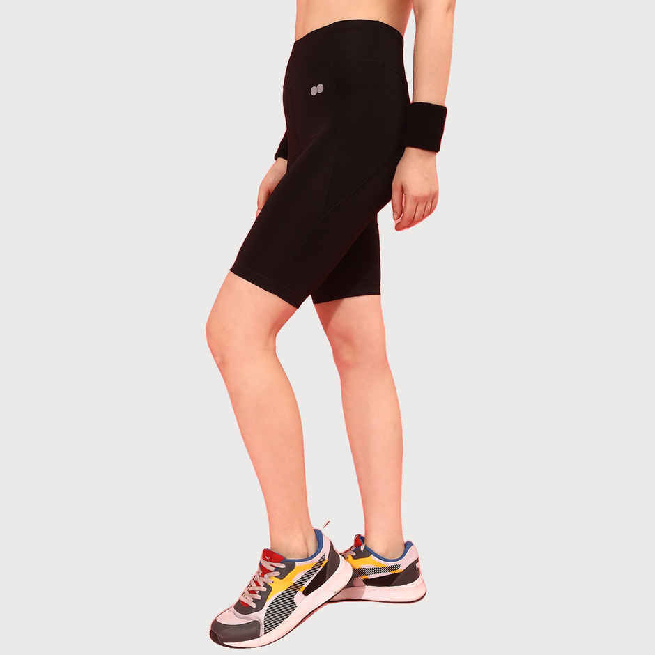 Clovia Snug Fit High-Rise Active Shorts | Black | S