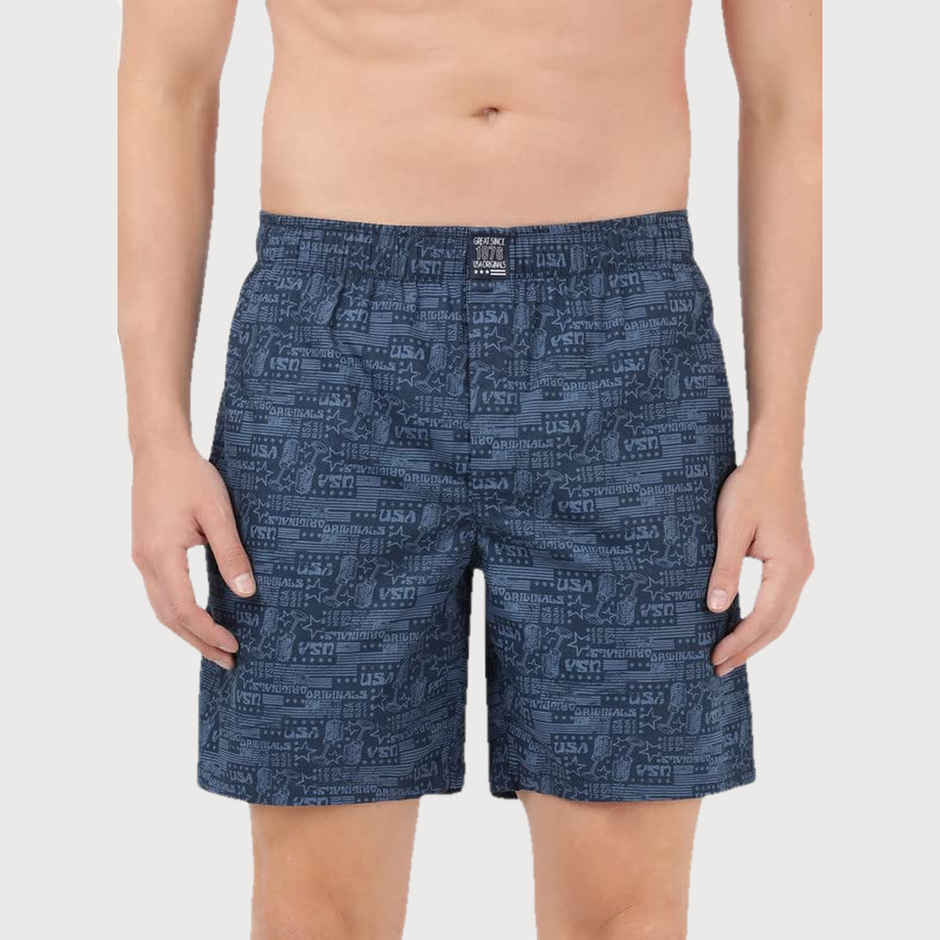 Jockey US57 Men's Combed Cotton Woven Printed Underwear Boxer Short-Side Pocket | PO2 | Navy-Brick Red - M