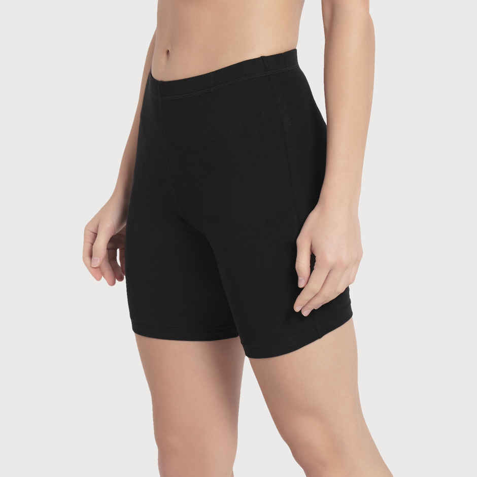 Jockey 1529 Women's Super Combed Cotton Mid Waist Underwear Shorties|Concealed Waistband | Black-XL