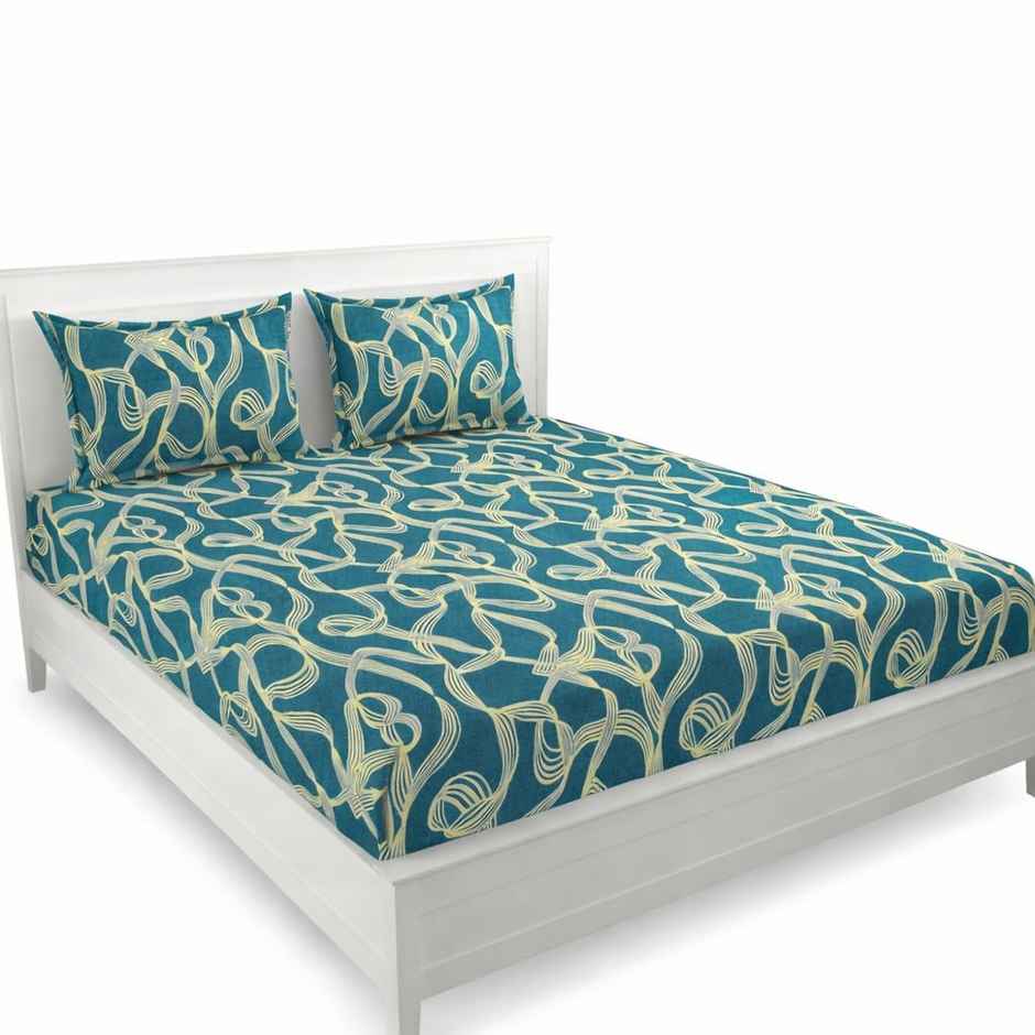 Casacraft by Pepperfry Green Abstract 180 TC Microfiber Double Bedsheet With 2 Pillow Covers