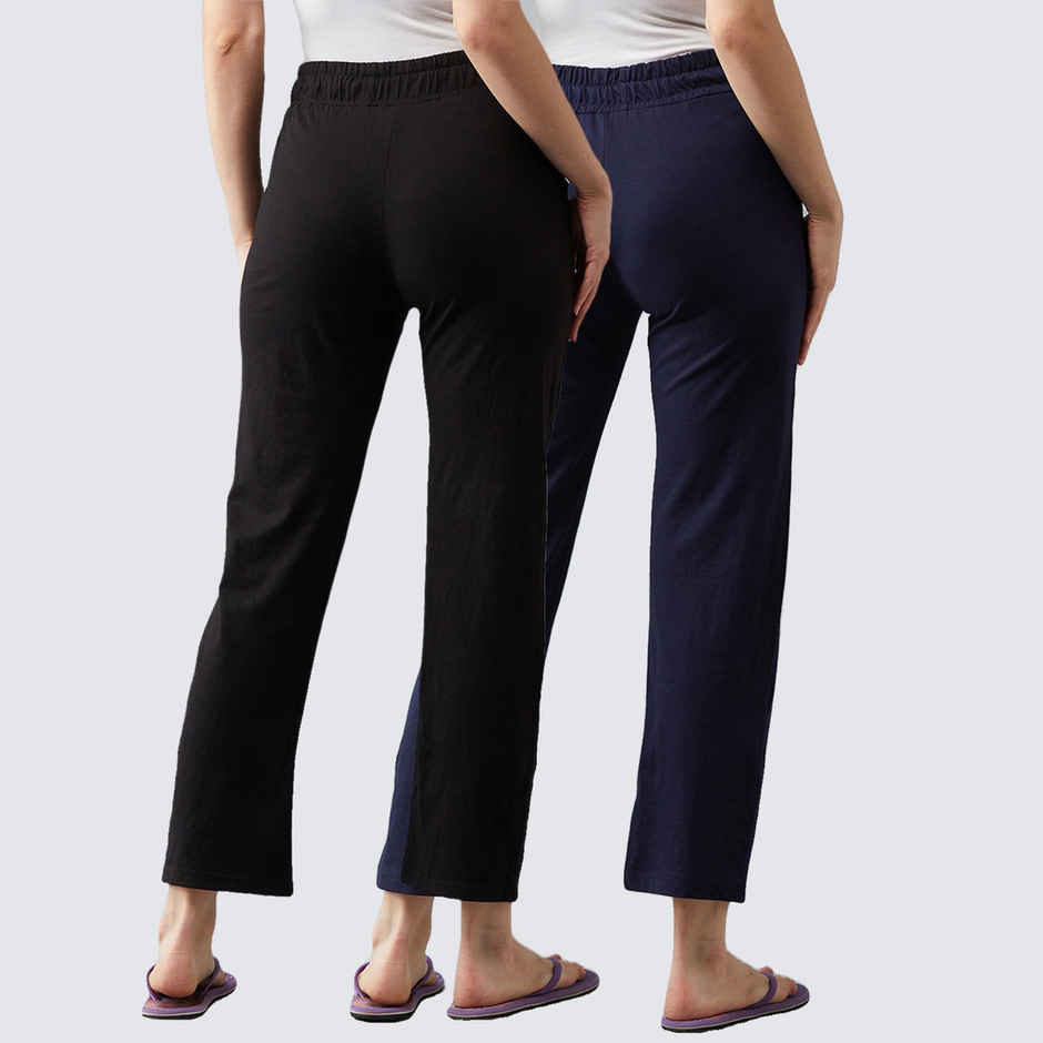 Blinkin Women's Cotton Track Pants With Side Pockets | Black Navy - M