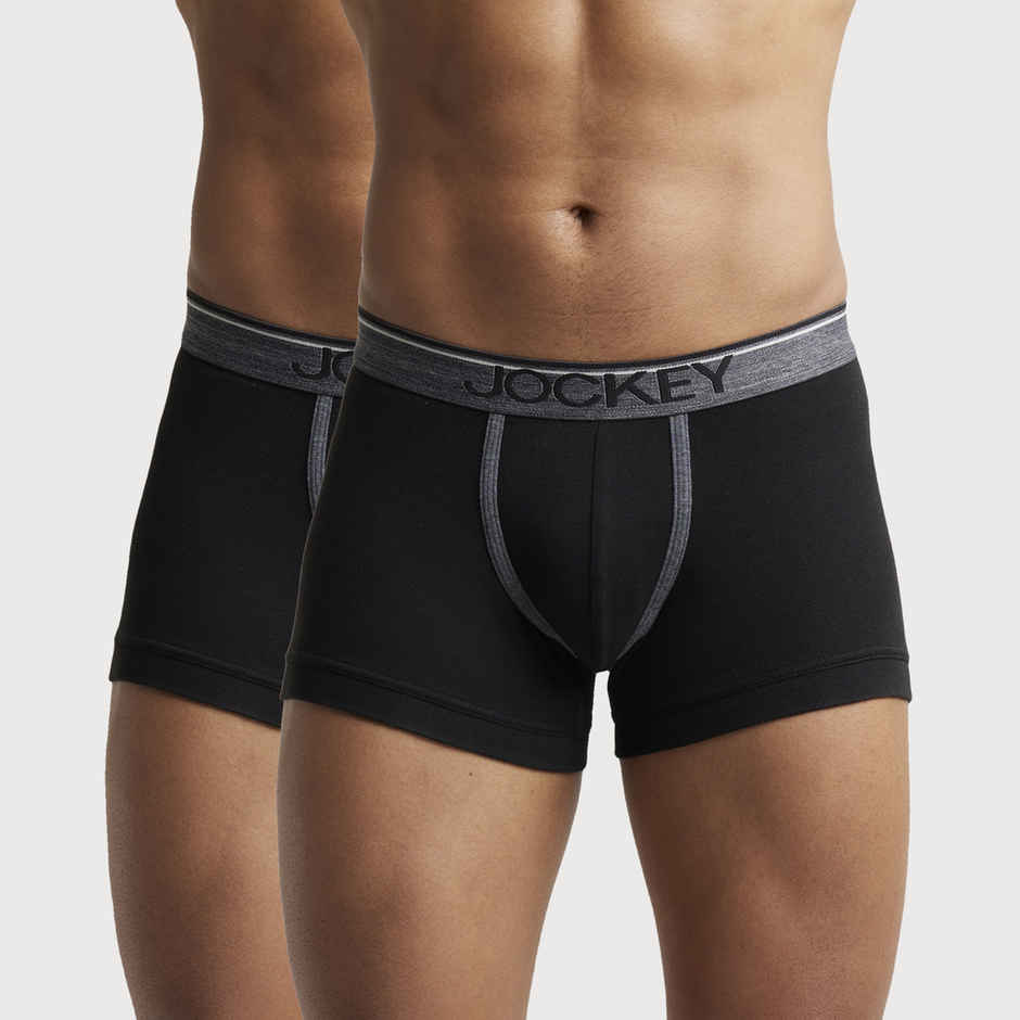 Jockey 8015 Men's Super Combed Cotton Rib Underwear Solid Trunk|Ultrasoft Waistband|PO2 | Black-S