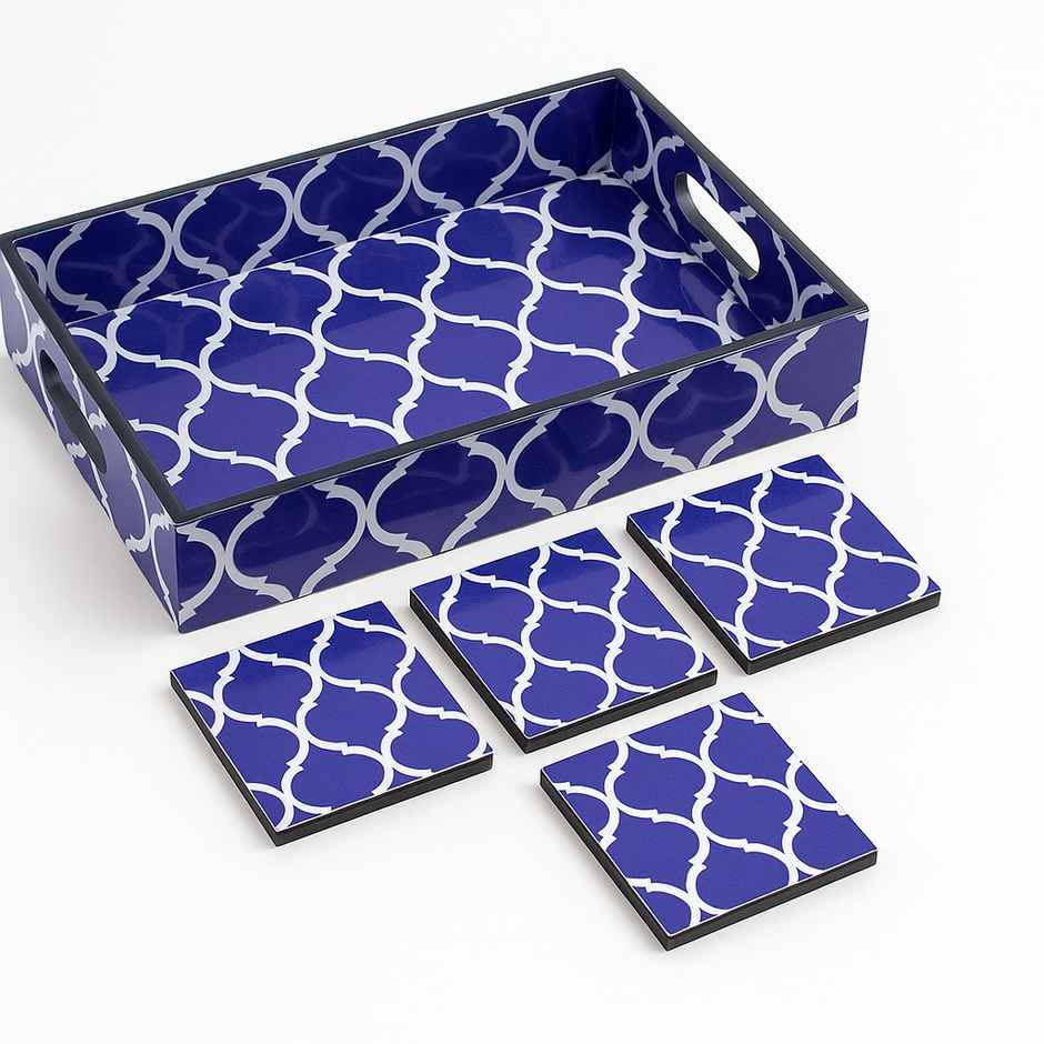 Sanjeev Kapoor By OGGN Mdf Meena Mugal Printed Tray - 12 x 8 with Coaster