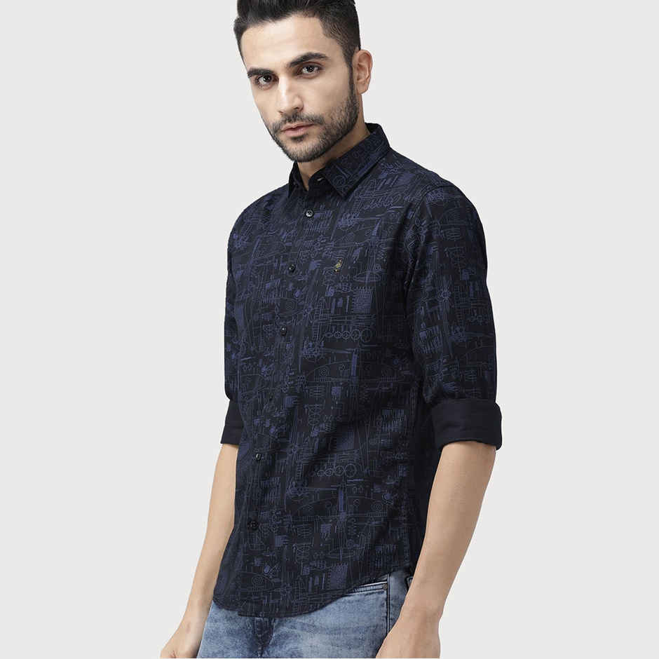 The Indian Garage Co Men's Slim Fit Abstract Print Casual Shirt | Black - 2XL