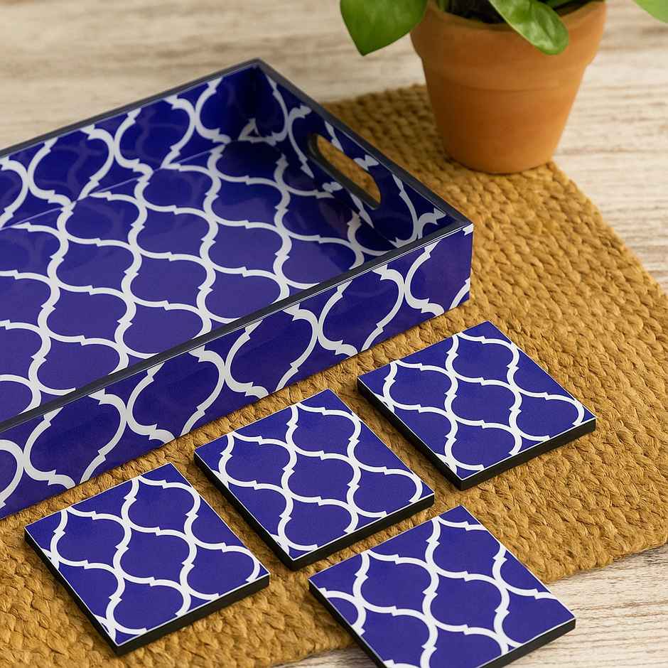 Sanjeev Kapoor By OGGN Mdf Meena Mugal Printed Tray - 14 x 9 with Coaster