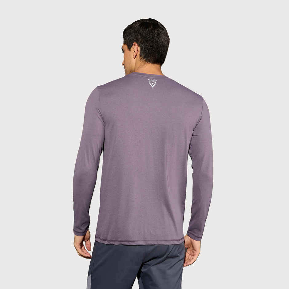 Technosport Men's Poly Solid Slim Fit Round Neck Full Sleeve Sports T-shirt | Grape Vine - M
