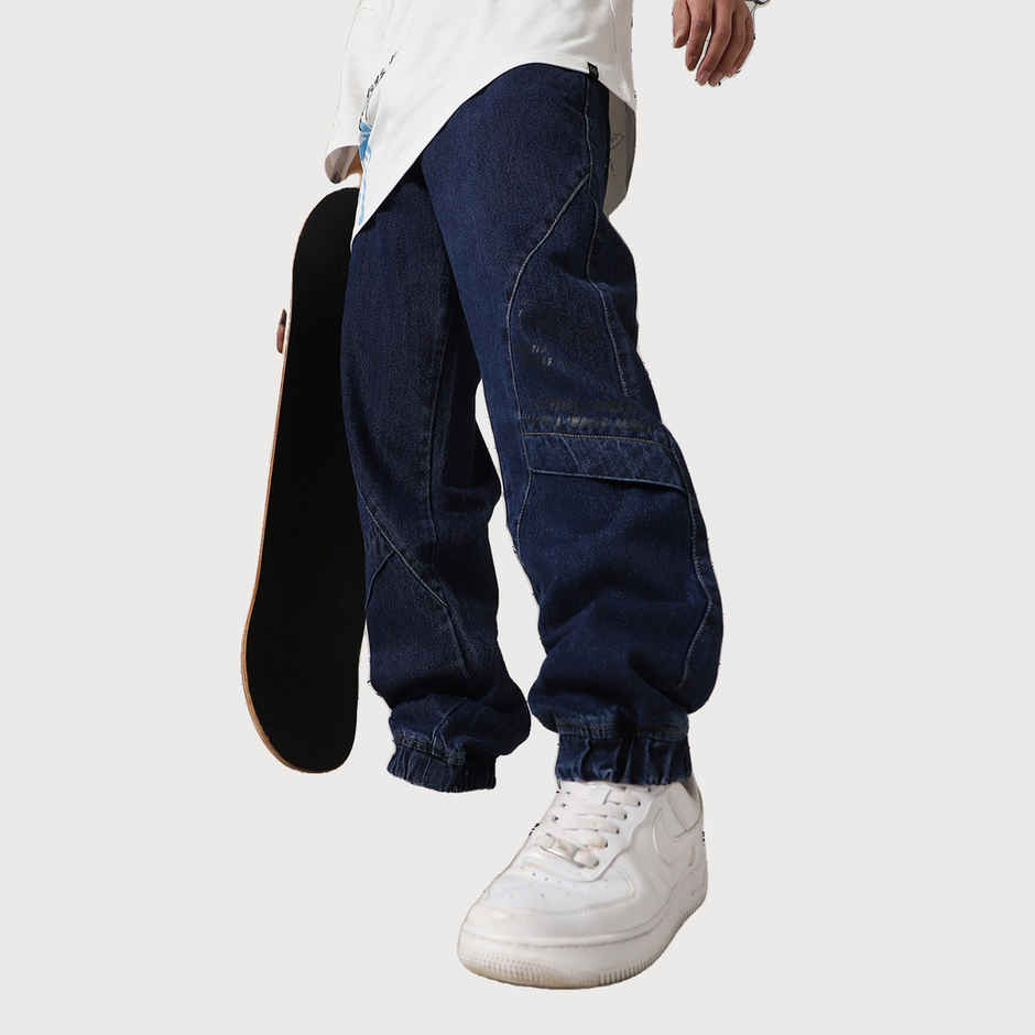 Hubberholme Men's Comfort Baggy Jogger Fit Light Fade Jeans | Dark Blue - 34