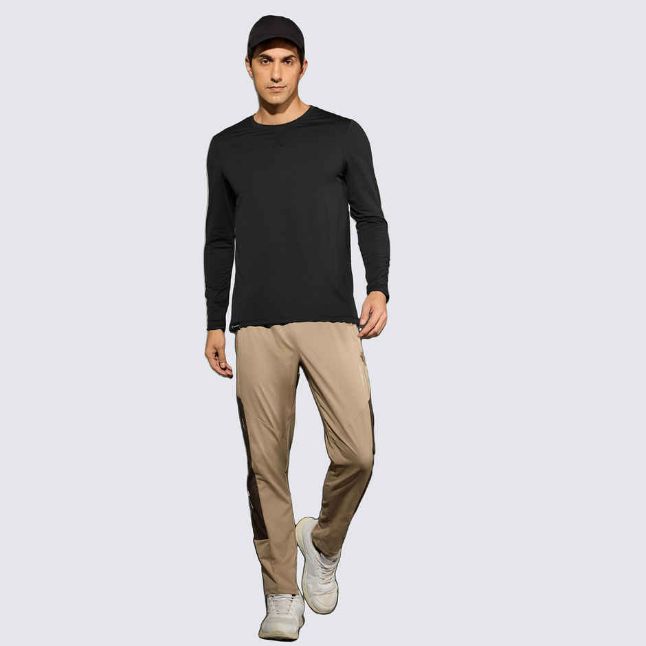 Technosport Men's Poly Solid Slim Fit Round Neck Full Sleeve Sports T-shirt | Black - S