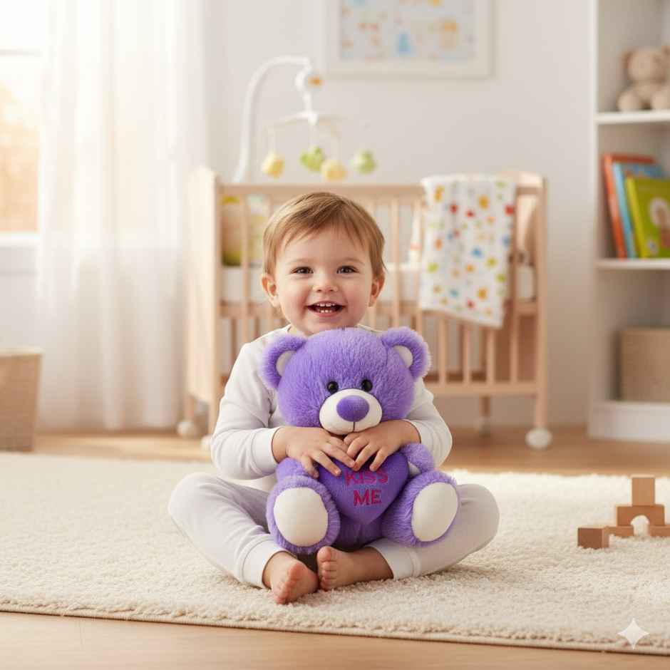 DearJoy Teddy Bear with Message on a Heart Purple 30 cm