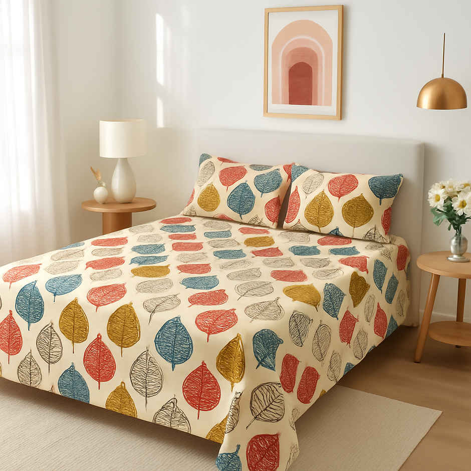 Elegant Weavers Naples Double Microfibre Floral Bedsheet With 2 Pillow Covers Multicolor 85 x 91 in