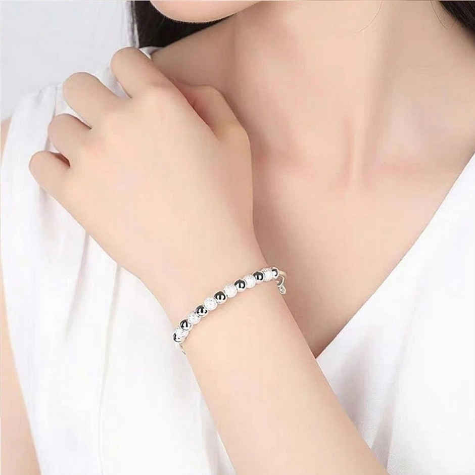 Fashion Frill Women's Bead Bracelet Silver Adjustable